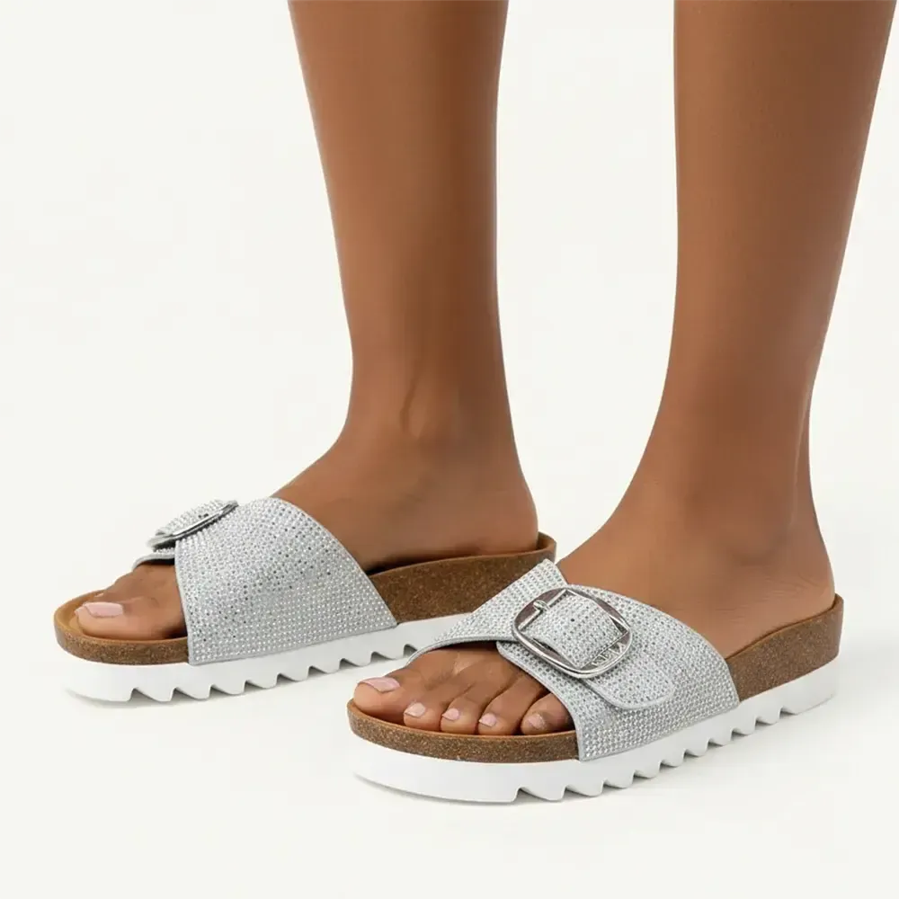 Julz Mason Leather Sandal - White Diamante | Shoe Box Online Store