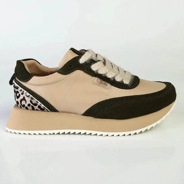 Julz Miles Leather Sneaker - Beige/Olive