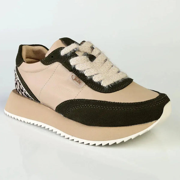 Julz Miles Leather Sneaker - Beige/Olive
