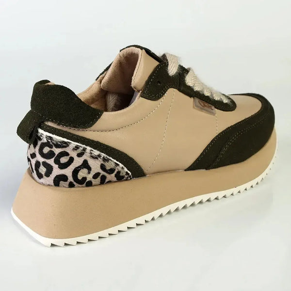 Julz Miles Leather Sneaker - Beige/Olive