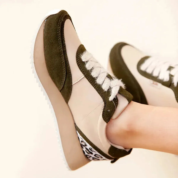 Julz Miles Leather Sneaker - Beige/Olive
