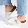 Julz Nahla Leather Mule With Buckle Detail- Light Grey-Julz-Buy shoes online