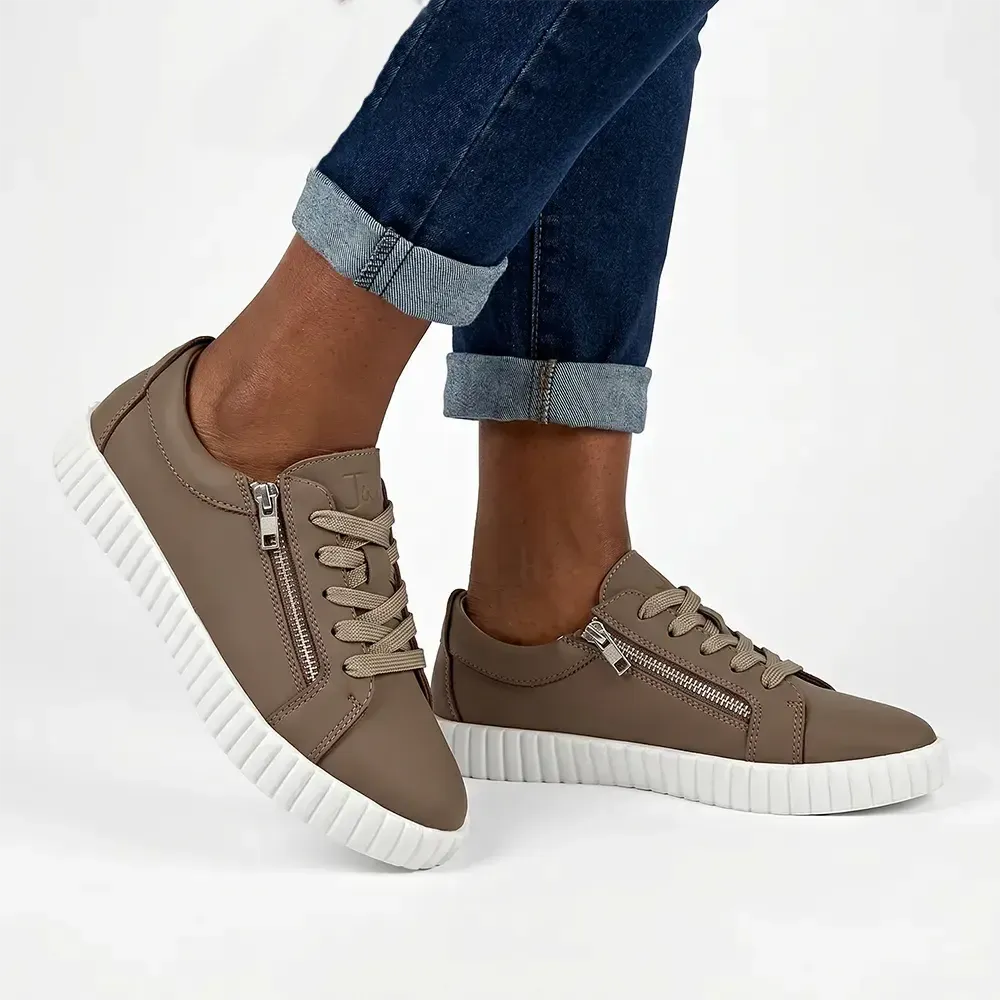 Julz Valentina With Zip Leather Sneaker - Coffee | Shoe Box Online