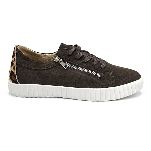 Julz Valentina With Zip Leather Sneaker - Leopard Black