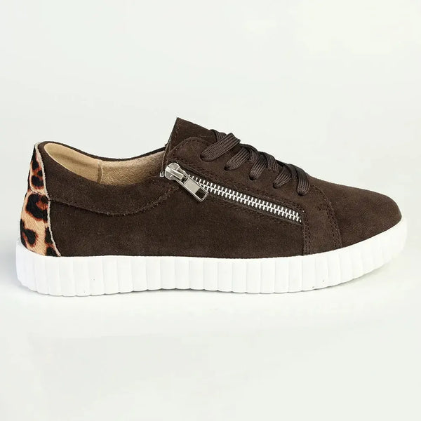 Julz Valentina With Zip Leather Sneaker - Leopard Hazelnut