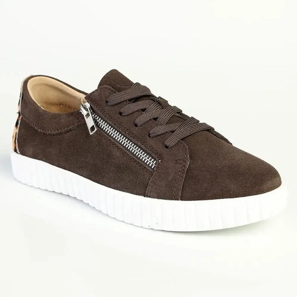 Julz Valentina With Zip Leather Sneaker - Leopard Hazelnut