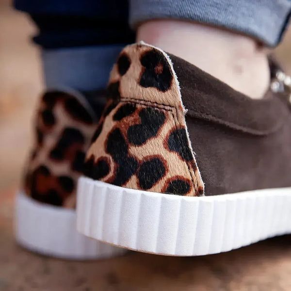 Julz Valentina With Zip Leather Sneaker - Leopard Hazelnut