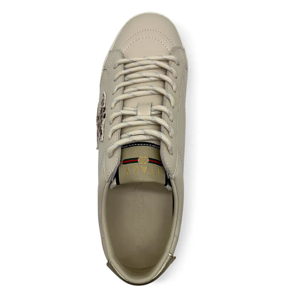 Julz Vespa Leather Sneaker - Beige Animal Star