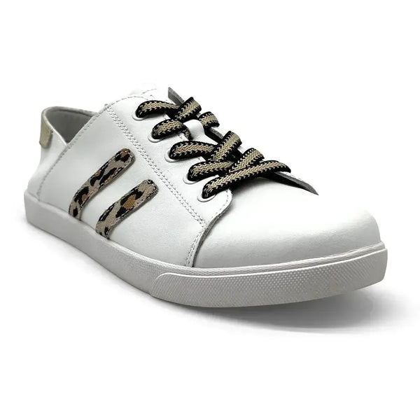 Julz Vicki Leather Sneaker - White Leopard Stripes