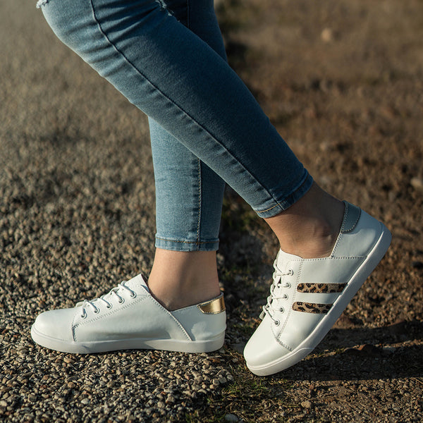 Julz Vicki Leather Sneaker - White Leopard Stripes