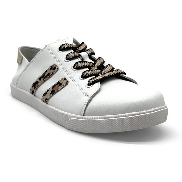 Julz Vicki Leather Sneaker - White Leopard Stripes