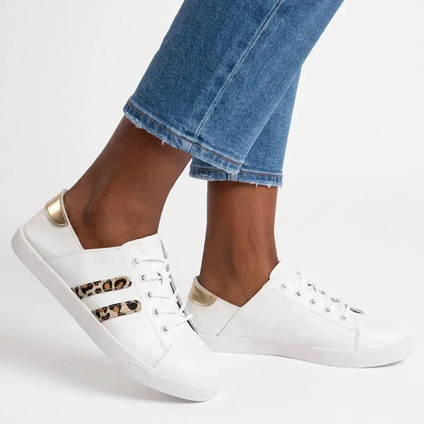 Julz Vicki Leather Sneaker - White Leopard Stripes