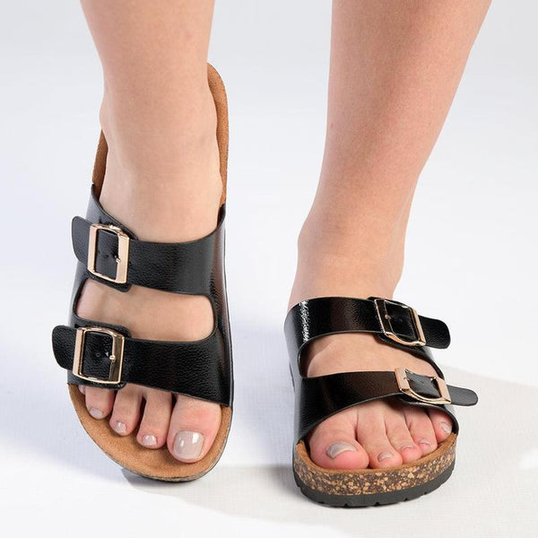Madison 2 Buckle Comfort BF Sandals - Black-Madison Heart of New York-Buy shoes online