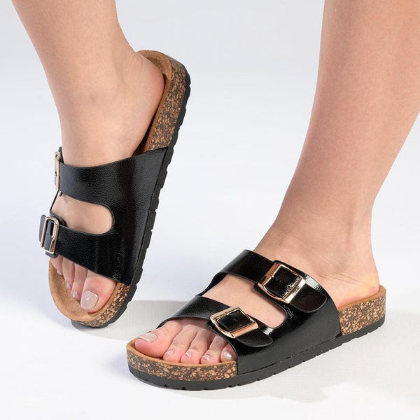 Madison 2 Buckle Comfort BF Sandals - Black-Madison Heart of New York-Buy shoes online