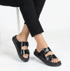 Madison 2 Strap Buckle Footbed Sandal - Black