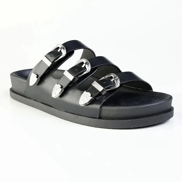 Madison 3 Buckle Footbed Sandal - Black