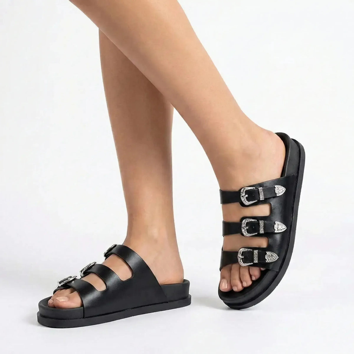 Madison 3 Buckle Sandal - Black | Shoe Box Online Store