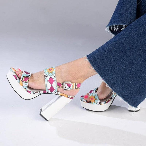 Madison Aurora Block Heel Sandal - White Multi-Madison Heart of New York-Buy shoes online