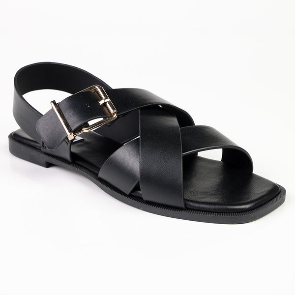 Madison Broad Strap Cross-over Sandals - Black