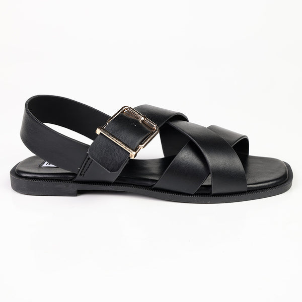 Madison Broad Strap Cross-over Sandals - Black