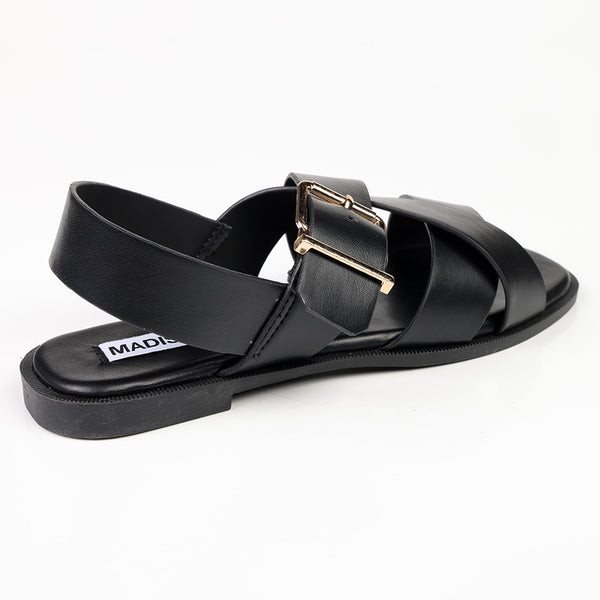 Madison Broad Strap Cross-over Sandals - Black
