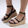 Madison Cara Strappy Weave Covered Wedge - Black-Madison Heart of New York-Buy shoes online