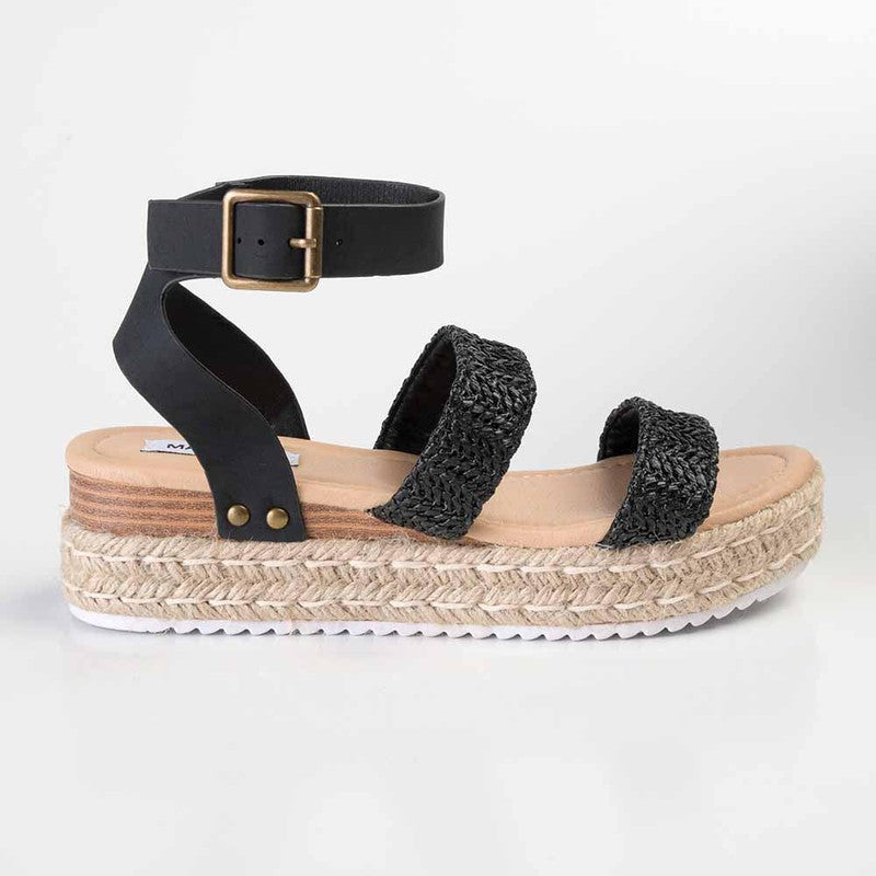 Madison Cassie Double Strap Espadrille Sandals - Black – Shoe Box ...