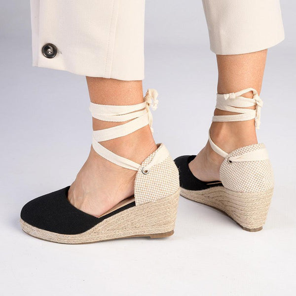 Madison Cleo Closed Toe Espadrille Wedge - Black-Madison Heart of New York-Buy shoes online