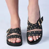Madison Cross Strap Studded Sandal - Black