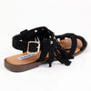 Madison Fringe Detail Flat Sandals - Black