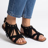 Madison Fringe Detail Flat Sandals - Black