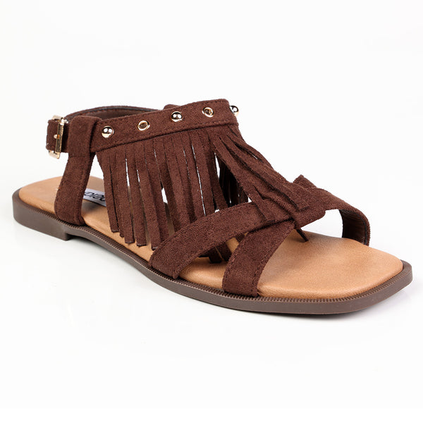 Madison Fringe Flat Sandals - Chocolate