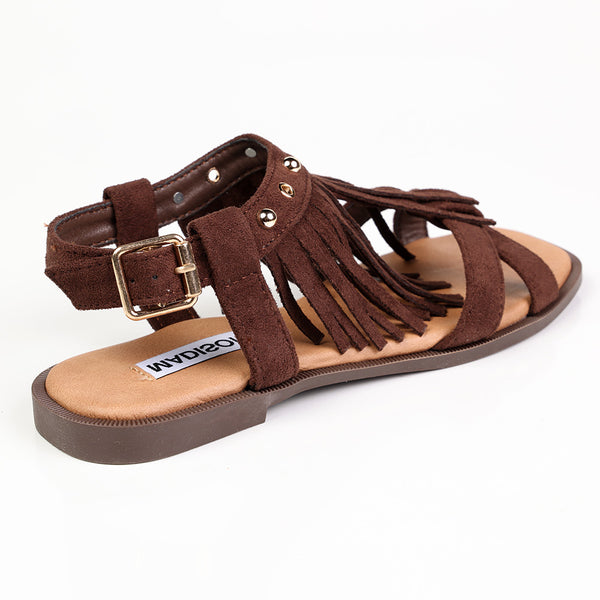 Madison Fringe Flat Sandals - Chocolate