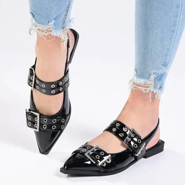 Madison Gwen Eyelet Strap Slingback - Black