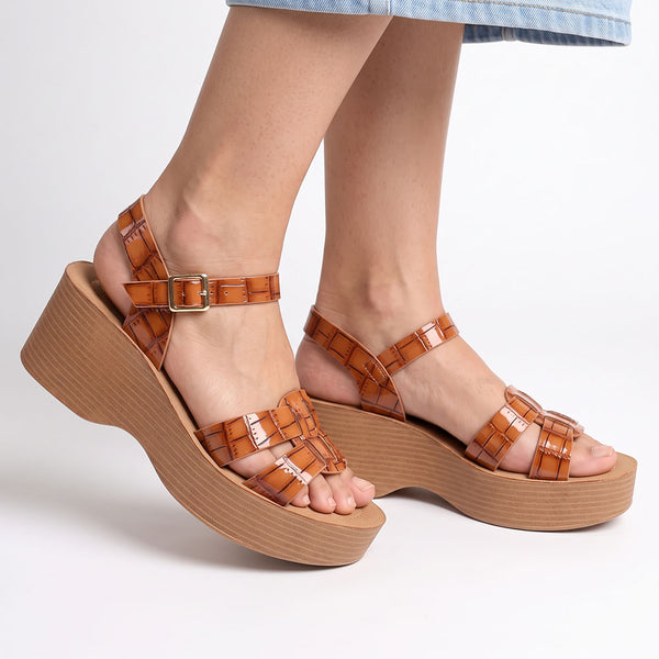Madison Heart of New York Stacked Platform Sandals - Tan