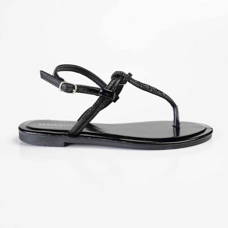 Madison Heather Metallic T-bar Sandal - Black – Shoe Box™ Online Store