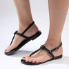 Madison Heather Metallic T-bar Sandal - Black-Madison Heart of New York-Buy shoes online