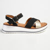 Madison Jacklynn Crossover Footbed Sandal - Black/Gold-Madison Heart of New York-Buy shoes online