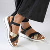 Madison Jacklynn Crossover Footbed Sandal - Black/Gold-Madison Heart of New York-Buy shoes online