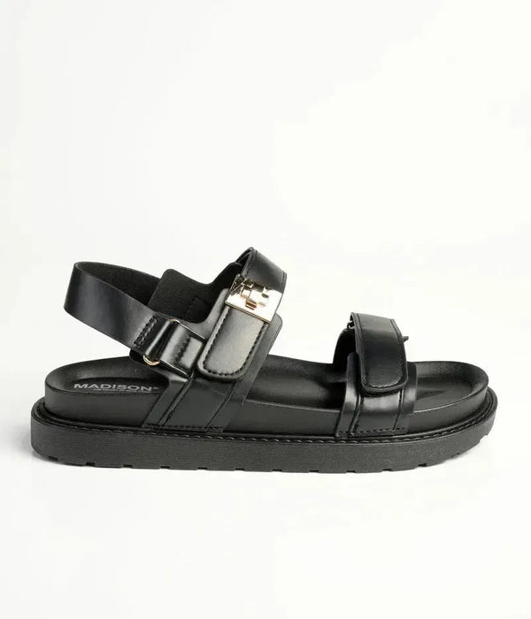 Madison Jamie Double Strap Footbed Sandal - Black