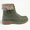 Madison Jordan Fur Collar Lace Up Boot - Khaki