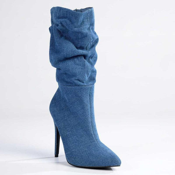 Madison Kessa Rouched Stiletto Boot - Blue-Madison Heart of New York-Buy shoes online