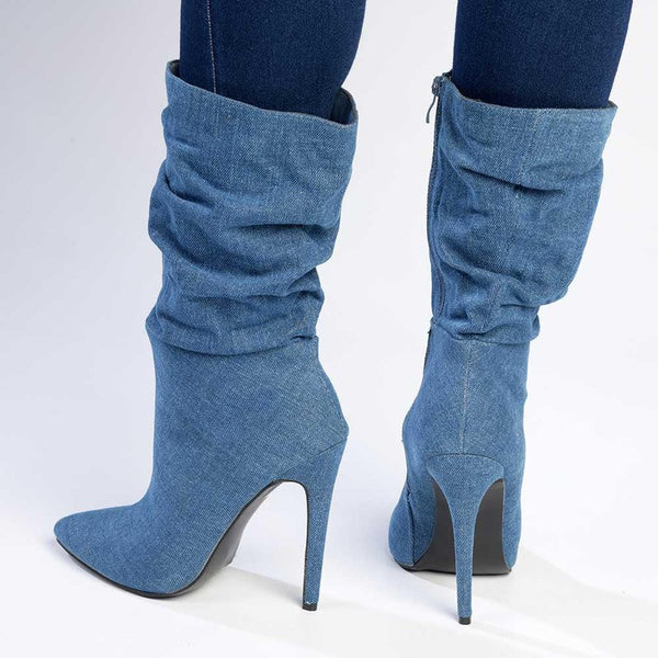 Madison Kessa Rouched Stiletto Boot - Blue-Madison Heart of New York-Buy shoes online