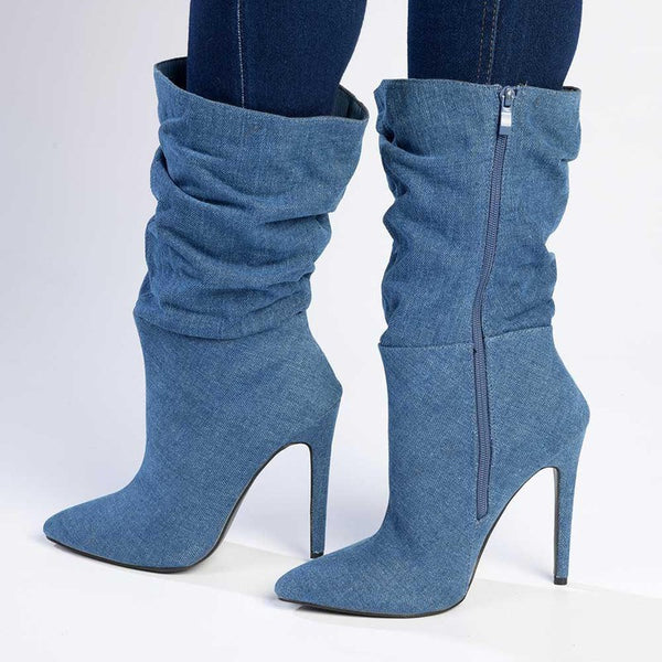 Madison Kessa Rouched Stiletto Boot - Blue-Madison Heart of New York-Buy shoes online