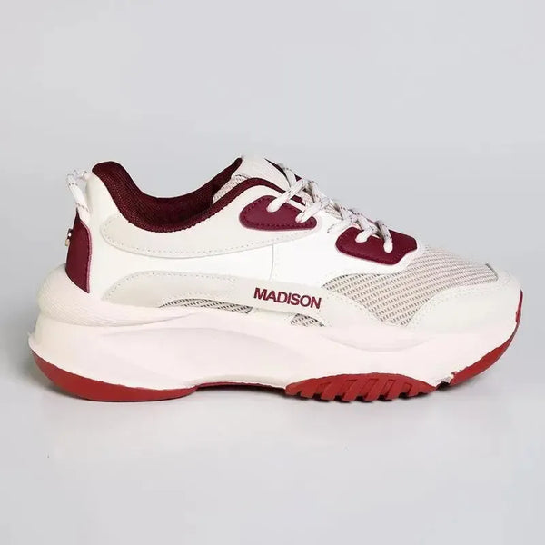 Madison Kim Ladies Fashion Sneaker - White / Burgundy