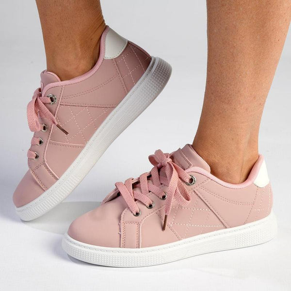 Madison Lace-Up Checkered Fashion Sneaker - Pink/White-Madison Heart of New York-Buy shoes online