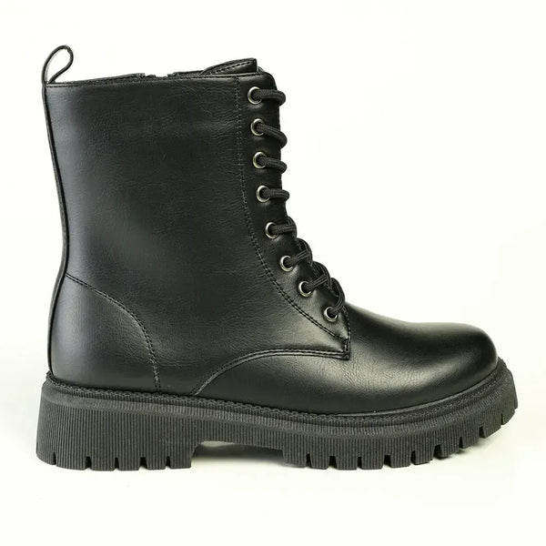 Madison Lace Up Combat Boots - Black