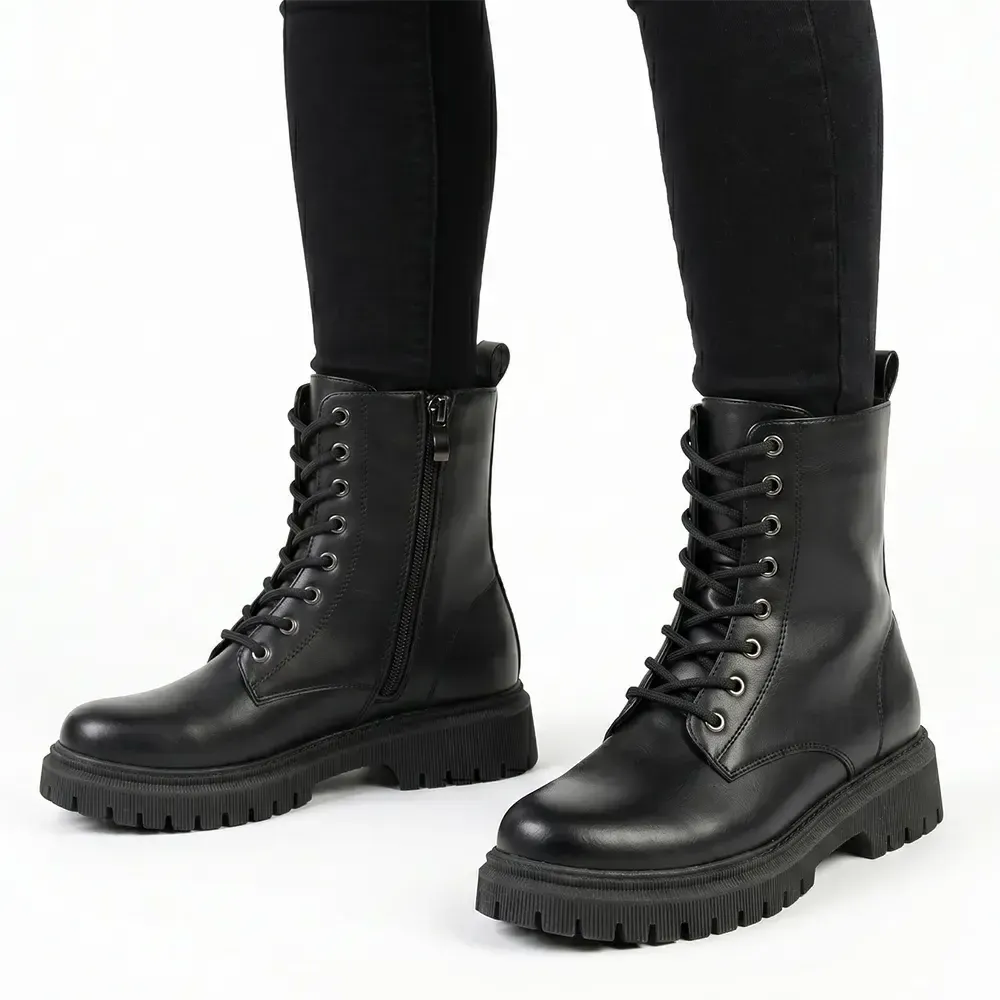 Madison Lace Up Combat Boots - Black | Shoe Box Online Store