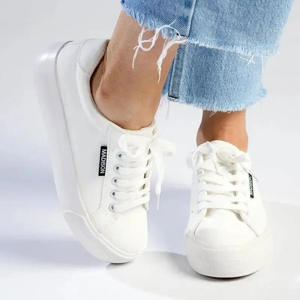 Madison Ladies Basic Lac Up Sneaker - White