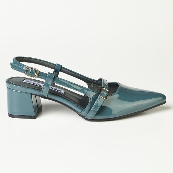Madison Ladies Cross Strap Court Heel - Blue